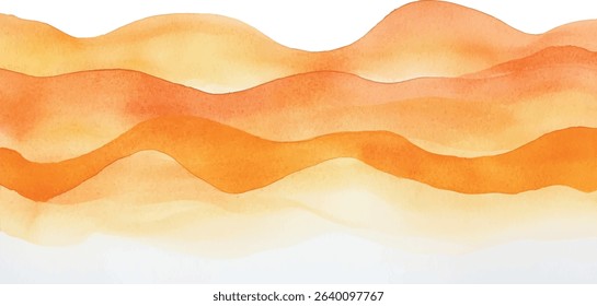 Warm Watercolor Landscape Waves – Abstract Orange and Yellow Horizon Background