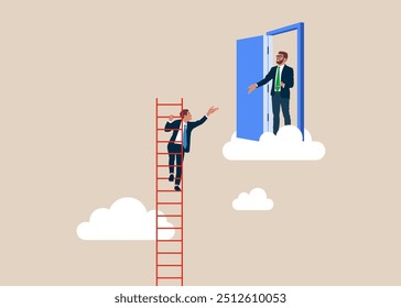 Warm welcome to new office, orientation training on first day. Flat vector illustration