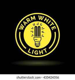 Warm white fluorescent CFL light bulb icon. Yellow sign on black background. Vector illustration.