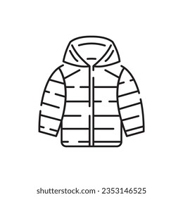Warm Winter or autumn clothes line icon. Different types of winter clothes including jacket, mittens, pant, coat, sweater, earmuffs, beanie