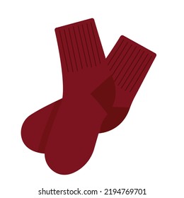 Calurosos calcetines de invierno y otoño de color rojo oscuro. Ilustración vectorial aislada.