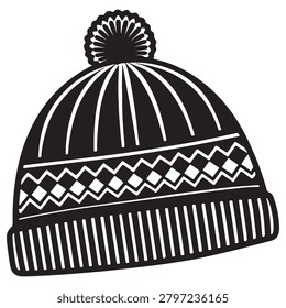 Warm winter beanie hat with stylish geometric patterns and a fluffy pompom perfect for cold weather protection and fashionforward individuals seeking cozy yet fashionable headwear options