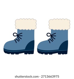 Warm winter boots in cozy flat hand drawn style for cold weather fashion and seasonal designs.