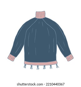Warm winter clothes, warm sweater winter isolated drawn by line. Vector doodles illustration