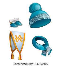 Warm winter clothing. Vector illustration.