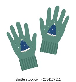 Warm winter gloves and mittens. Cute colorful woolen or knitted gloves for cold frosty weather isolated on white background. Cartoon flat vector illustration