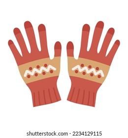 Warm winter gloves and mittens. Cute colorful woolen or knitted gloves for cold frosty weather isolated on white background. Cartoon flat vector illustration