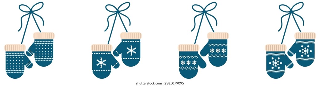 Warm winter gloves and mittens set. Cute colorful woolen or knitted gloves for cold frosty weather