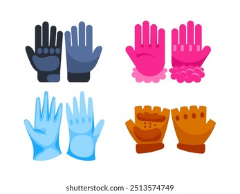 Warm winter gloves and mittens set. Cartoon winter gloves and mittens.