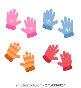 Conjunto de guantes de invierno cálidos. guantes coloridos lindos para dibujos animados de Clima frío y helado