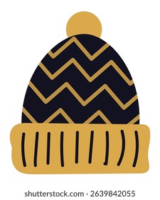 Warm winter hat with chevron pattern and pompom on top, perfect for staying cozy during the cold season, providing comfort and protection from the elements