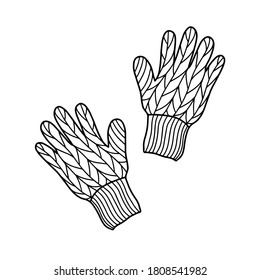 Warm winter knitted gloves isolated on a white background. vector illustration in the Doodle style. Knitted things for hands. Fashionable winter accessory. Handmade gloves