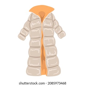 chaqueta de abrigo de invierno cálido y largo, de tamaño excesivo, aislada sobre fondo blanco. Ilustración de moda, elemento de diseño