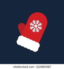 Warm winter mitten icon. Illustration of a red glove with a snowflake.