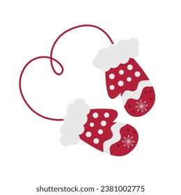 Warm winter mittens on a white background. Red cozy mittens for the winter. Christmas Knitted Wool Mittens. Vector illustration of warm clothes.