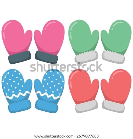 warm winter mittens set for cold weather isolated vector illustration on white background