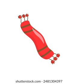 Cálida ropa de bufanda de invierno.  Pañuelo de punto a rayas de Ilustración vectorial en color rojo aislado sobre fondo blanco. En estilo dibujado a mano.
