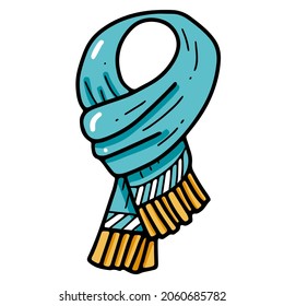 Warm winter scarf with fringe. Doodle style stroke illustration