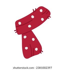 Warm winter scarf on a white background. Red cozy scarf for winter. Christmas knitted wool scarf. Vector illustration of warm clothes.