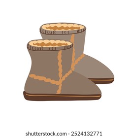 Warm winter shoes. Ugg boots in a flat style on a white background. Vector illustration