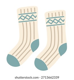 Warme Wintersocken im gemütlichen flachen, handgezeichneten Stil für Hygge-Themen und saisonale Lifestyle-Designs.