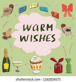 Warm wishes card template with birds. 