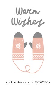 Warm Wishes Christmas Card with gloves, vector illustration
