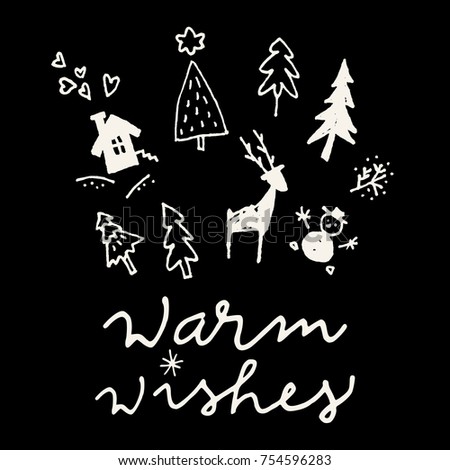 merry christmas calligraphic hand drawn greeting card in black and white vector - Christmas In Black And White merry christmas calligraphic hand drawn greeting card in black and white vector - Christmas In Black And White