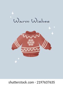 warm wishes ugly sweater christmas greeting card illustration