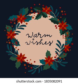 Warm Wishes. Vintage winter holidays calligraphic card. Merry Christmas vintage artistic greeting card in vector