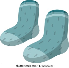 Calor calcetines de lana. Ilustración plana. Dibujando niños. Ropa azul para los pies aislados sobre fondo blanco