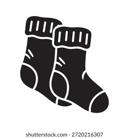 Calcetines de lana caliente símbolo símbolo de glifo sólido Vector para invierno otoño ropa acogedora y ropa de desgaste del pie ropa de punto de tela de confort