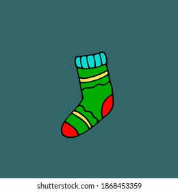 Warm woolen sock. Vector hand-drawn doodle illustration.