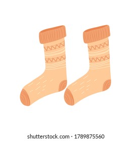 Warm woollen pair of socks in cartoon, doodle style isolated on white background stock vector illustration