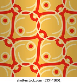 Warm yellow fancy seamless pattern background in net
 style. Complex puzzle repeatable backdrop. Retro tracery. Bright, contrast design for fabric, carpet, textile or other purpose.