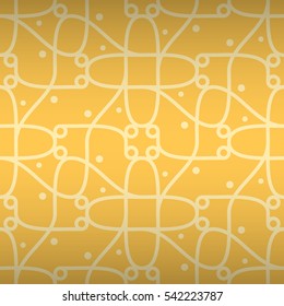 Warm yellow fancy seamless pattern in knot style. Complex puzzle repeatable backdrop. Modern decor. Colorful, graphic design for fabric, surface, carpet or other purpose. Vector background.