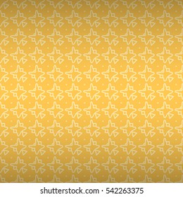 Warm yellow fancy seamless pattern in kaleidoscopic style. Vivid, contrast design for ads, banner, carpet or other purpose. Entangled tessellated repeatable backdrop. Vector background. Modern design.