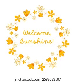 Warm Yellow Floral Wreath Welcome Sunshine Summer Digital Art