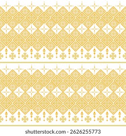 Warm yellow geometric seamless pattern inspired by ethnic motifs. Perfect for wallpapers, fabrics, packaging, home decor, and boho-style creative projects.
