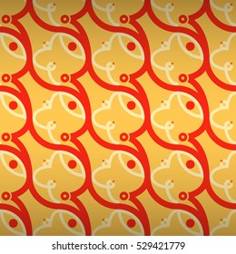Warm yellow geometric seamless pattern background in tribal style. Bright, symmetric design for banner, web, game or other purpose. Compound puzzle repeatable backdrop. Actual decor.