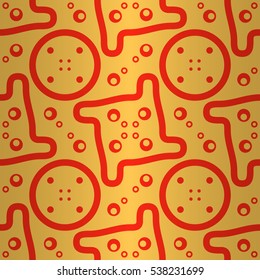 Warm yellow geometric seamless pattern in maze style. Complex mosaic repeatable backdrop. Colorful, graphical design for curtain, banner, curtain or other purpose. Modern texture.