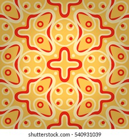 Warm yellow geometric seamless pattern in ritual style. Bright, contrast design for carpet, packing-paper, textile or other purpose.