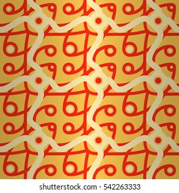 Warm yellow geometric seamless pattern in tracery style.