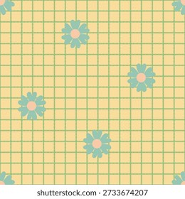 Cuadros de guinga amarillos cálidos con acentos de margarita para el Fondo de pantalla, ropa de cama, tapicería, envoltura de regalo y textiles para el hogar acogedores.