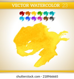 Warm Yellow Vector Watercolor Artistic Splash for Design and Decoration. In rainbow color variations.