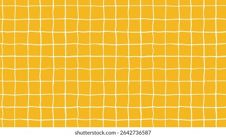 Warm Yellow Whimsical Checkered Bold Color Vector Seamless Pattern, Summer Doodle Squares Travel Themed Design, Coquette Fabric Textile, Kitchen Tablecloth. Simple Illustration Horizontal Background