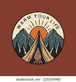 Warm Your Life nature camping outdoor design vector