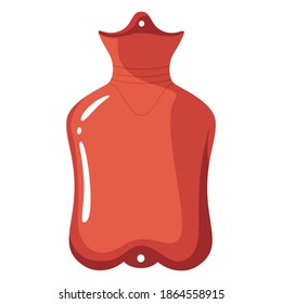 Warmer red flat icon. Pain relief pack with secure screw topper. Hot water rubber bottle. Home therapy hanging equipment. Medical therapeutic tool. Vector warmer isolated on white background.