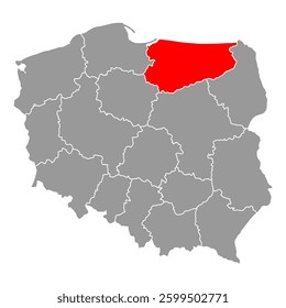 Warmia Masuria of Poland map shape, travel web flat concept icon vector illustration .