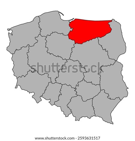 Warmia Masuria of Poland map shape, travel web flat concept icon vector illustration .